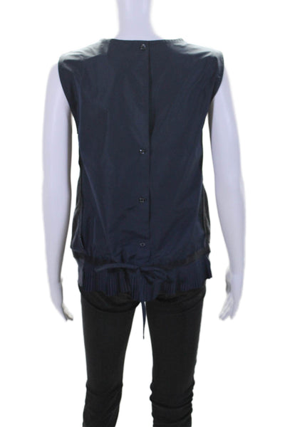 Moncler Womens Patchwork Ribbed Textured Sleeveless Blouse Top Navy Size S