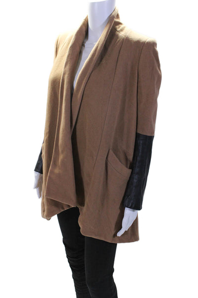 Mason Womens Wool Faux Leather Long Sleeve Draped Open Jacket Brown Black Size 0