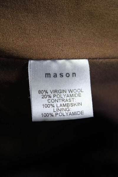 Mason Womens Wool Faux Leather Long Sleeve Draped Open Jacket Brown Black Size 0