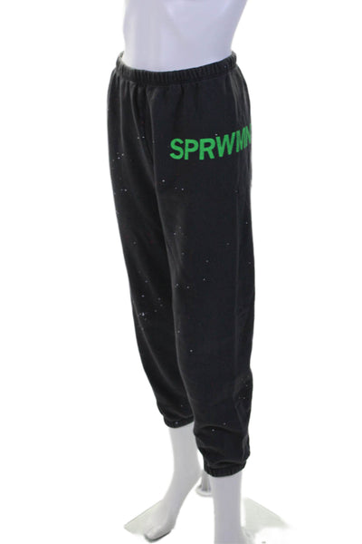 SPRWMN Womens Cotton Fleece Spotted Print Hoodie Sweatpants Set Gray Size S