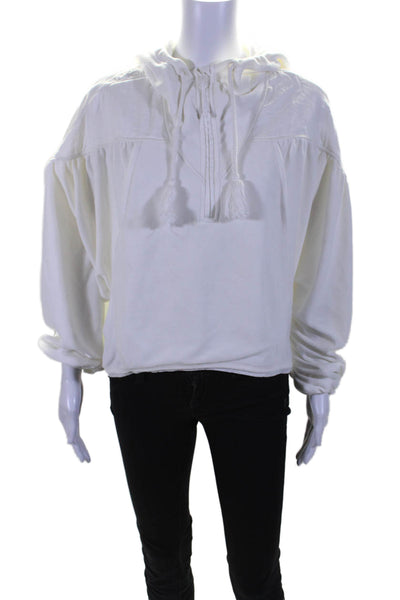 FP Movement Womens Zipped Long Sleeve Fringed Hem Pullover Hoodie White Size XS