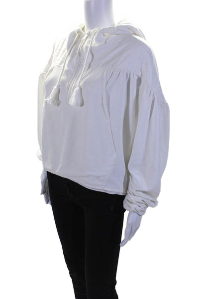 FP Movement Womens Zipped Long Sleeve Fringed Hem Pullover Hoodie White Size XS