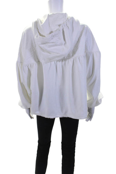 FP Movement Womens Zipped Long Sleeve Fringed Hem Pullover Hoodie White Size XS