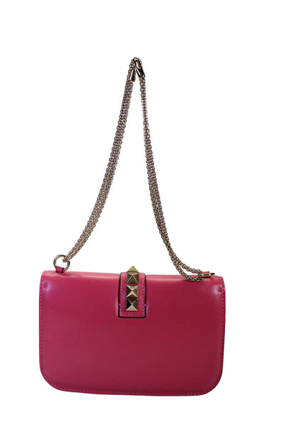 Valentino Garavani Womens Leather Rockstud Glamlock Strap Shoulder Handbag Pink