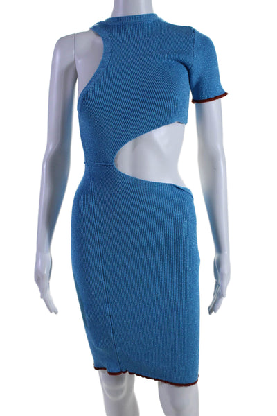 Jacquemus Womens Glitter Print Geometric Accent Cut-Out Dress Blue Size EUR 36