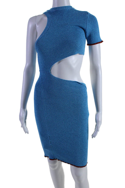 Jacquemus Womens Glitter Print Geometric Accent Cut-Out Dress Blue Size EUR 36