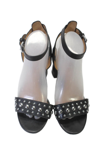 Coach Womens Leather Studded Peep Toe Block Heel Ankle Strap Heels Black Size 8