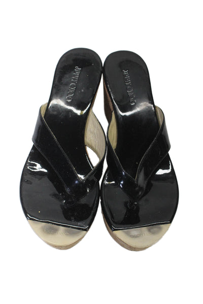 Jimmy Choo Womens Patent Leather Platform Flip Flops Black Size 6