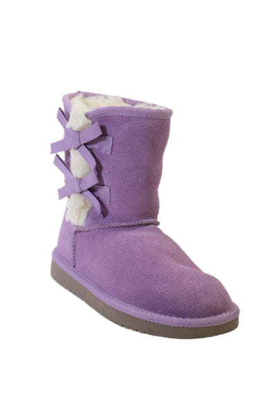 Koolaburra Girls Suede Shearling Lined Bow Trim Boots Purple Size 3