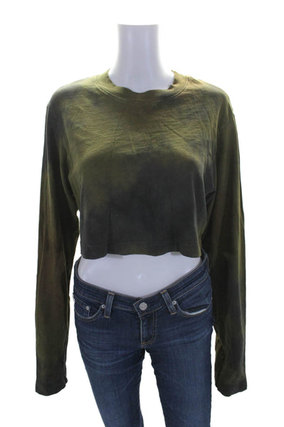 Cotton Citizen Womens Crew Neck Long Sleeve Crop Top Green Size XS