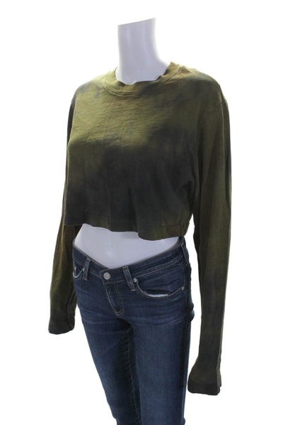 Cotton Citizen Womens Crew Neck Long Sleeve Crop Top Green Size XS