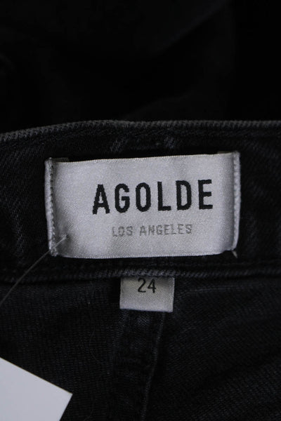 Agolde Womens Button Front Tapered Leg Five Pocket Jeans Black Size 24