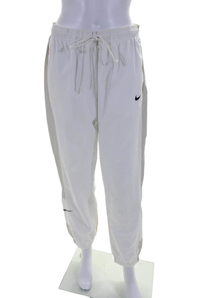 Nike Womens Pull On Drawstring High Rise Windbreaker Pants White Grey Size Mediu