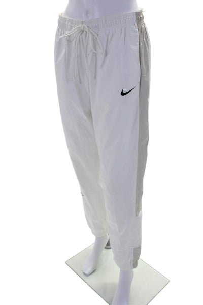 Nike Womens Pull On Drawstring High Rise Windbreaker Pants White Grey Size Mediu