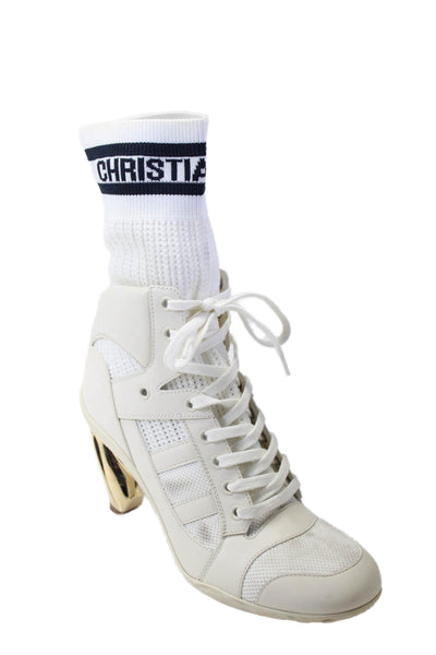 Christian Dior Womens Lace Up Knit D Zenith Logo Ankle Boots White Size 38.5