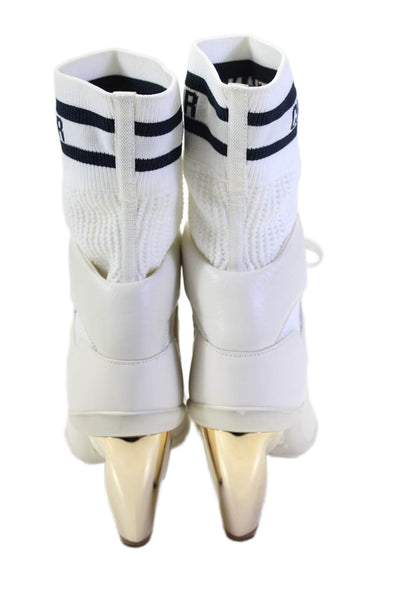 Christian Dior Womens Lace Up Knit D Zenith Logo Ankle Boots White Size 38.5