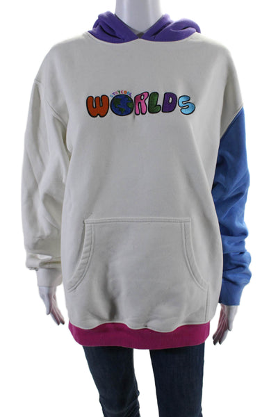 Staycoolnyc Womens Pullover Colorblock Worlds Hoodie Sweater White Multi Medium