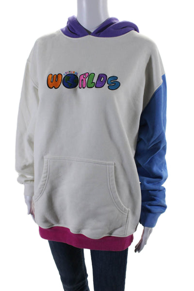 Staycoolnyc Womens Pullover Colorblock Worlds Hoodie Sweater White Multi Medium