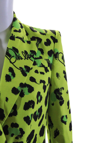 Philipp Plein Womens Green Leopard Print Double Breasted Long Jacket Size XS