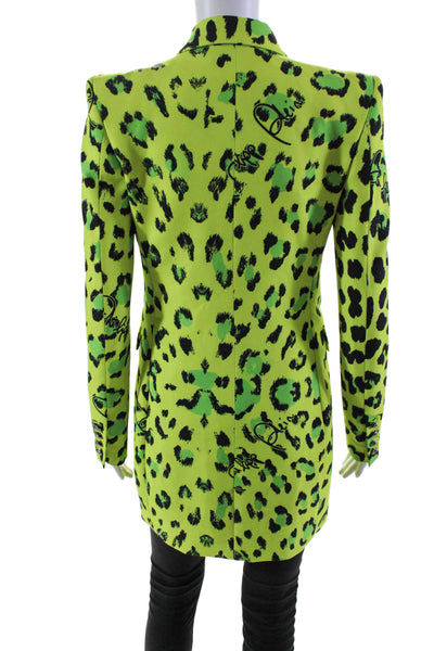 Philipp Plein Womens Green Leopard Print Double Breasted Long Jacket Size XS