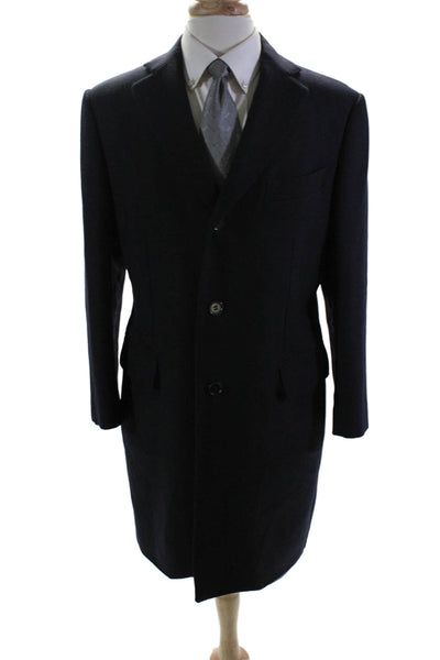 Trussini Mens Dark Navy Wool Three Button Long Sleeve Coat Jacket Size 52