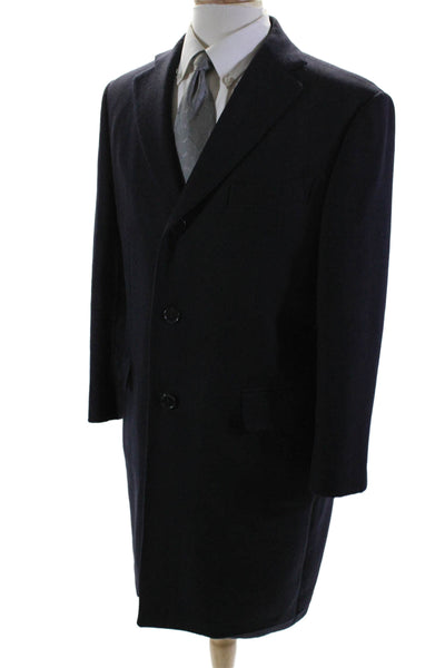 Trussini Mens Dark Navy Wool Three Button Long Sleeve Coat Jacket Size 52