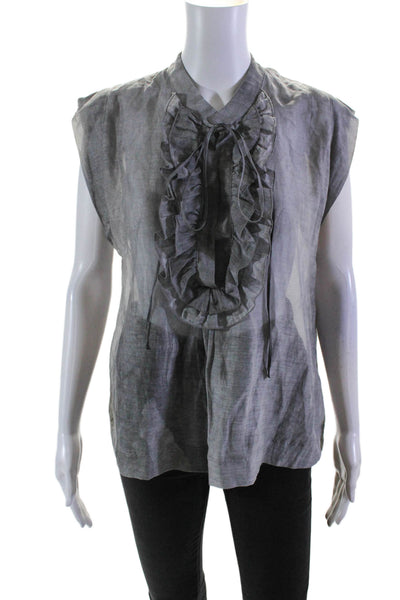 Seventy Womens Cotton Ruffle Detail Sleeveless Pullover Blouse Top Gray Size 42