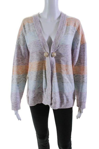 Paper London Womens Knit Striped V-Neck Cardigan Sweater Multicolor Size S