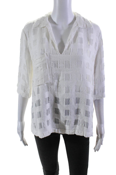 Rachel Comey Womens Collared Short Sleeve Pullover Knit Blouse Top White Size 0