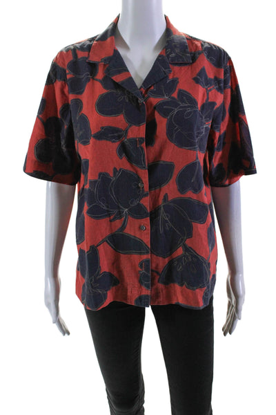 Closed Womens Cotton Floral Print Short Sleeve Button Up Blouse Top Red Size XS