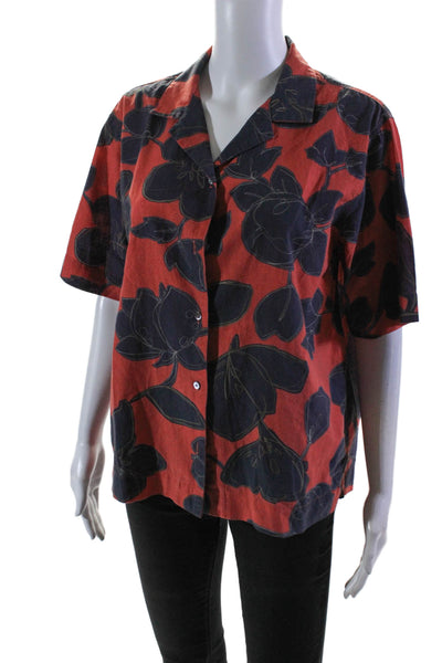 Closed Womens Cotton Floral Print Short Sleeve Button Up Blouse Top Red Size XS