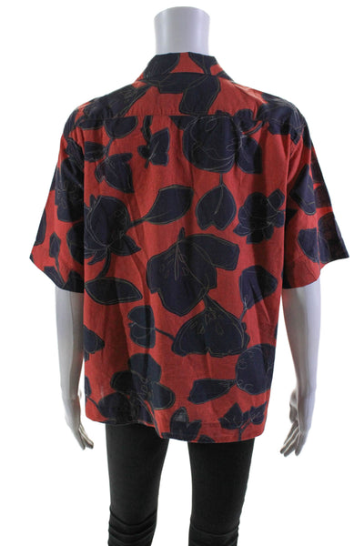 Closed Womens Cotton Floral Print Short Sleeve Button Up Blouse Top Red Size XS