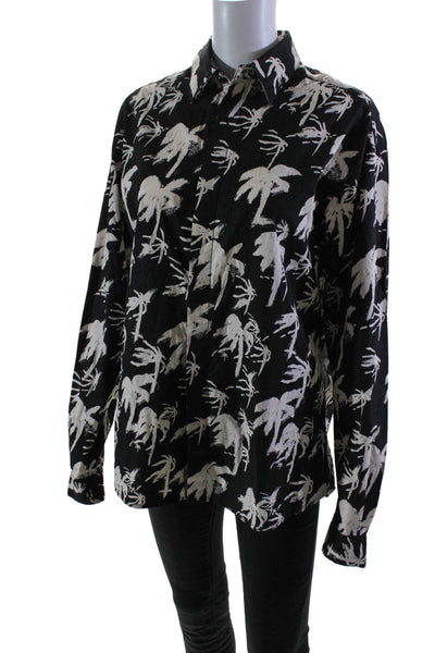 RtA Womens Cotton Abstract Print Collared Button Up Blouse Top Black Size XXS