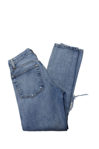 Re/Done Womens Button Fly Distressed Slim Cut Jeans Blue Denim Size 24