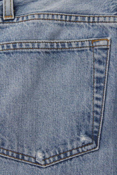 Re/Done Womens Button Fly Distressed Slim Cut Jeans Blue Denim Size 24