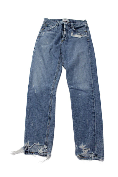 Agolde Womens Button Fly High Rise Distressed Cropped Jeans Blue Denim Size 24