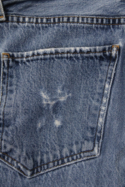 Agolde Womens Button Fly High Rise Distressed Cropped Jeans Blue Denim Size 24