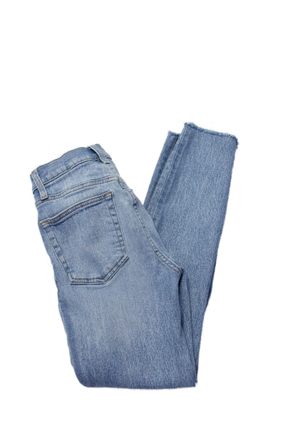 Re/Done Womens Button Fly Distressed 90s High Rise Ankle Crop Jeans Blue Size 24