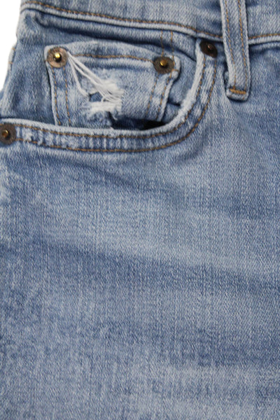 Re/Done Womens Button Fly Distressed 90s High Rise Ankle Crop Jeans Blue Size 24