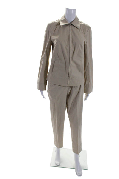 Real Clothes Womens Cotton Zip Up Jacket Pleated Front Trousers Set Beige Size 4