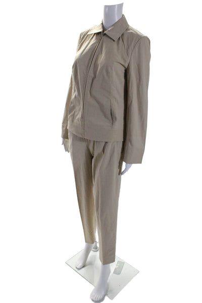 Real Clothes Womens Cotton Zip Up Jacket Pleated Front Trousers Set Beige Size 4