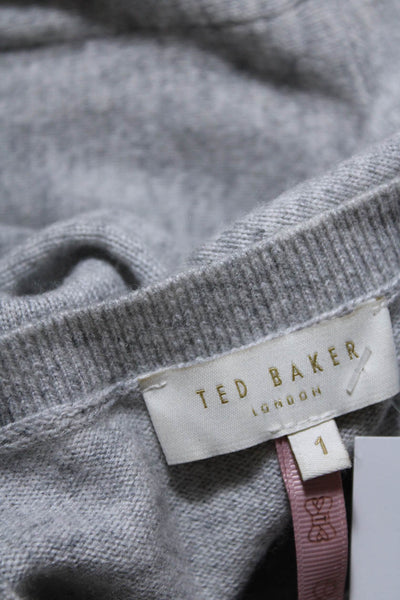 Ted Baker London Womens Wool Bowed Long Sleeve Crewneck Sweater Top Gray Size 1