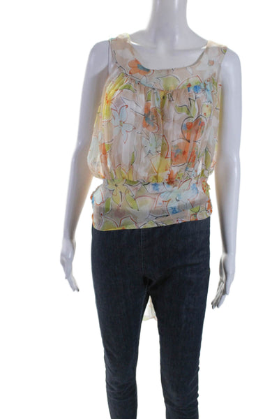 Blumarine Womens Silk Chiffon Floral Print Tie Hem Blouse Multicolor Size 44