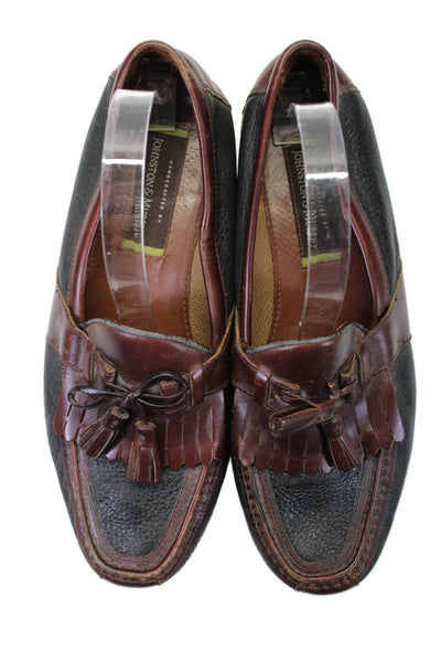 Johnston & Murphy Mens Leather Tassel Slide On Loafers Black Brown Size 10 Mediu