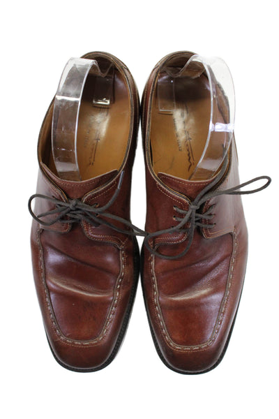 Santoni Mens Leather Lace Up Oxford Dress Shoes Chestnut Brown Size 9.5