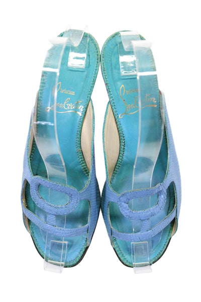 Christian Louboutin Womens Leather Slide On Sandal Heels Light Blue Size 36 6