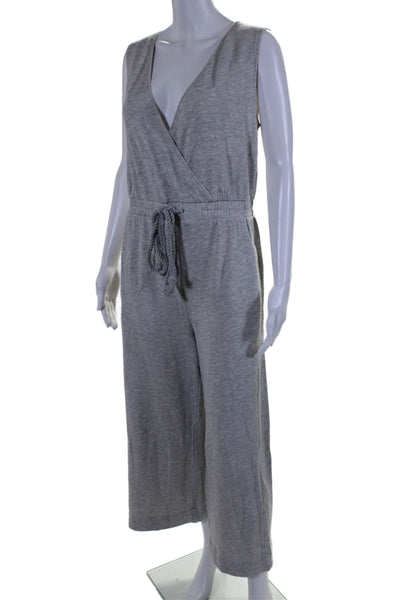 Carbon 38 Womens Cotton V Neck Sleeveless Wide Leg Jumpsuit Gray Size M