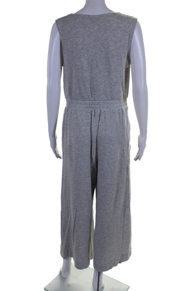 Carbon 38 Womens Cotton V Neck Sleeveless Wide Leg Jumpsuit Gray Size M