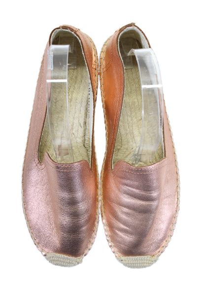 Soludos Womens Metallic Leather Espadrille Flats Rose Gold Size 9