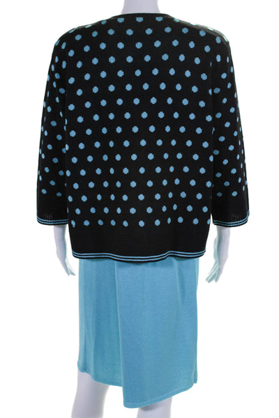 San Rimo Womens 3 Piece Knit Tank Skirt Polka Dot Sweater Set Blue Size L XL